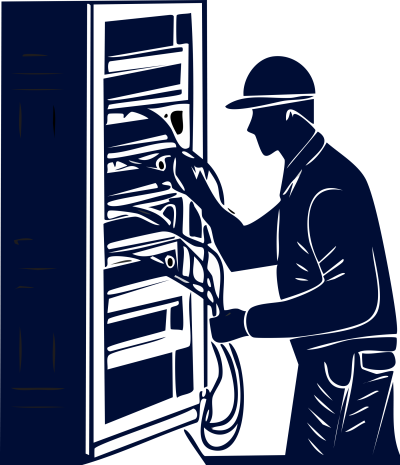 Graphic of a guy installing a server