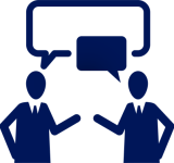 Graphic of two people chatting together