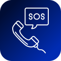 Icon of a phone with an SOS speech bubble