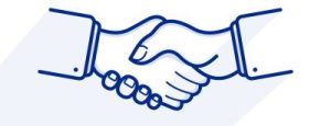 Line art graphic of two people shaking hands