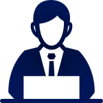 Graphic of a person using a laptop